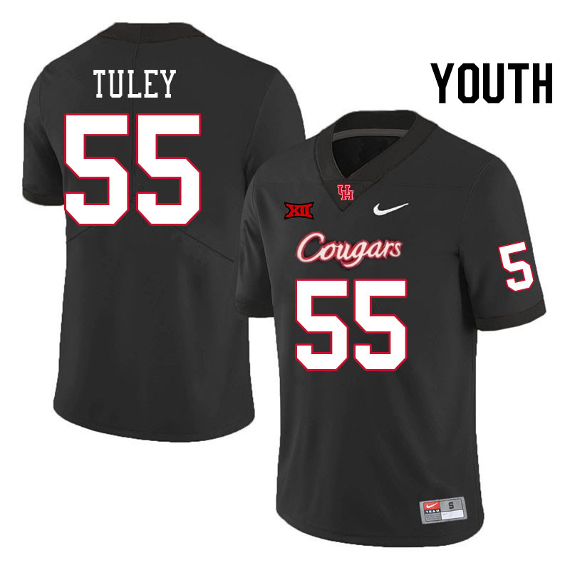 Youth #55 Cavan Tuley Houston Cougars Big 12 XII College Football Jerseys Stitched-Black